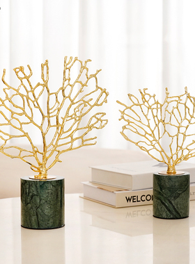 北欧轻奢金c属珊瑚摆件创意现代客厅电视柜酒柜玄关家居装饰品摆