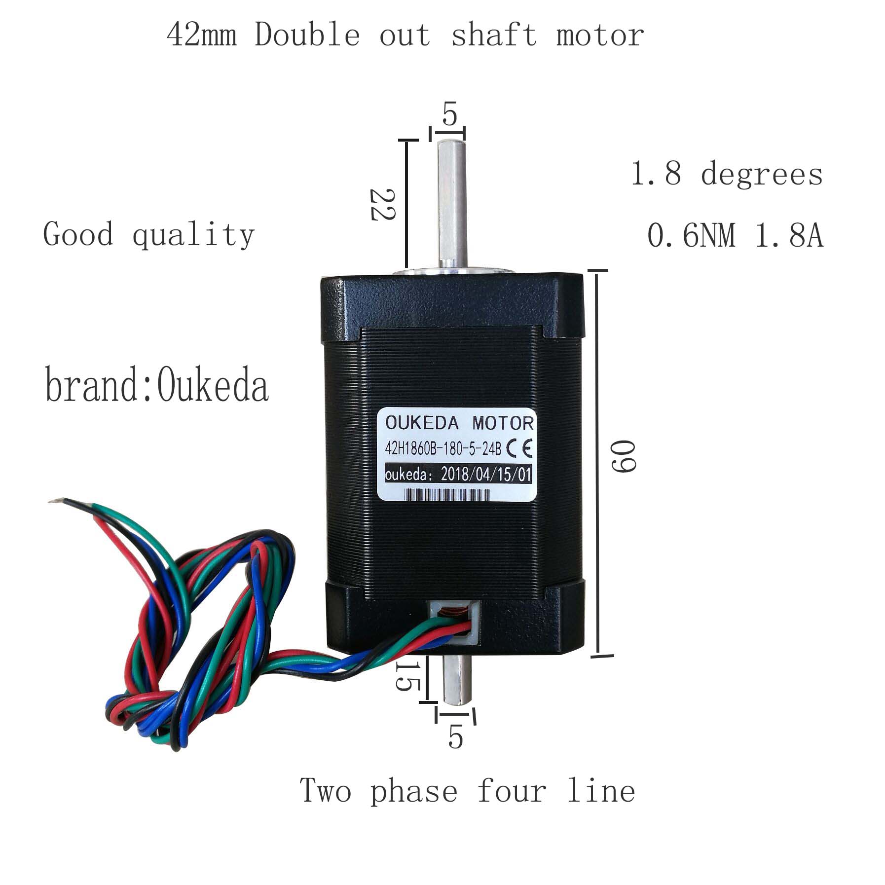 42双轴电机 0.6Nm 1.8度 二相四线 42双出轴步 Nema17 双轴电机