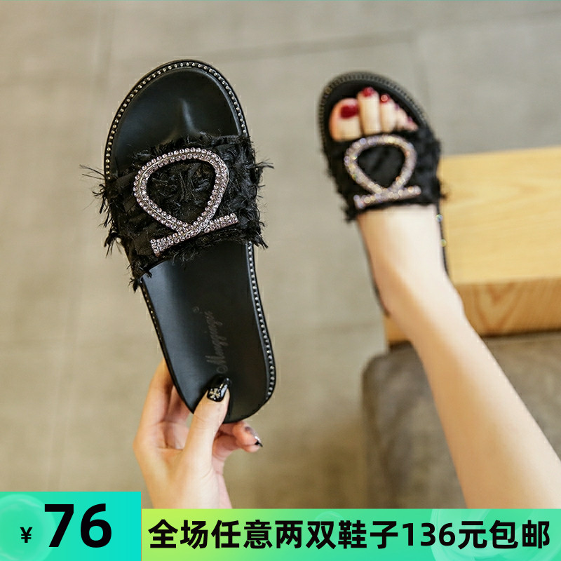 2020a年新款网红厚底凉拖女平底外穿夏天一字拖仙女大码女鞋41一4