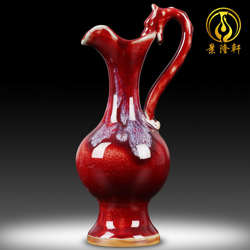 陶瓷小花瓶仿古窑变红色钧瓷中式家居装J饰品客厅插花器工艺品摆