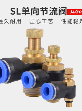 快速接头节流阀SL气动气管单向可调调速阀SL4-02/6-03/8/10/12mm