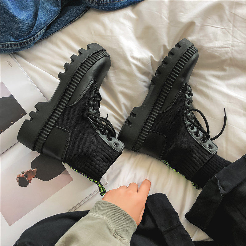 机车皮靴男鞋冬季加绒ins马丁靴增高帮工装皮鞋T韩版百搭潮流中帮