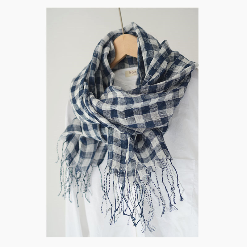 日式亚麻围巾女 夏季薄款文艺清新格子围巾丝巾两用男女情侣披肩