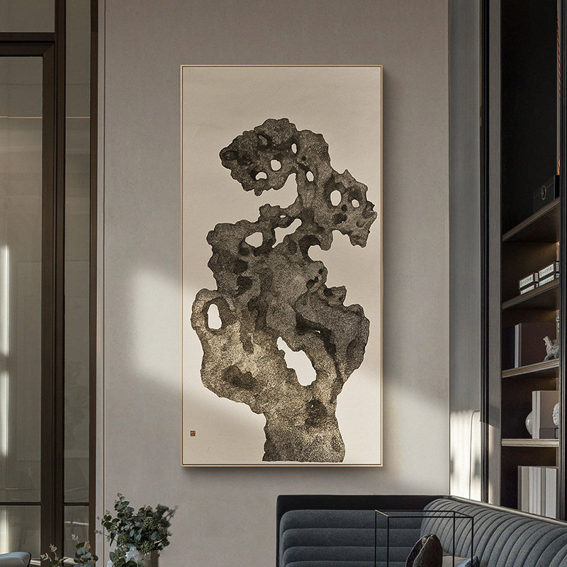 李知弥现代中式玄关过道装饰画竖版D书房挂画茶室壁画走廊石来运