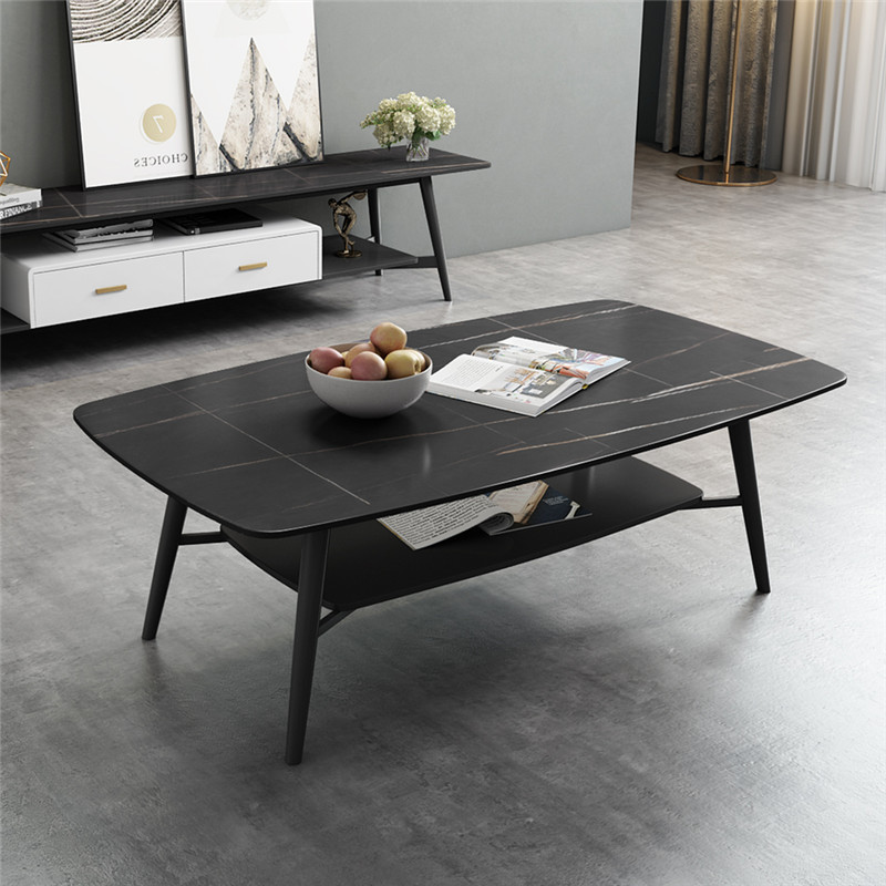 高端定制北欧岩板双层茶几桌简约现代轻奢家用小户型客厅的泡茶小