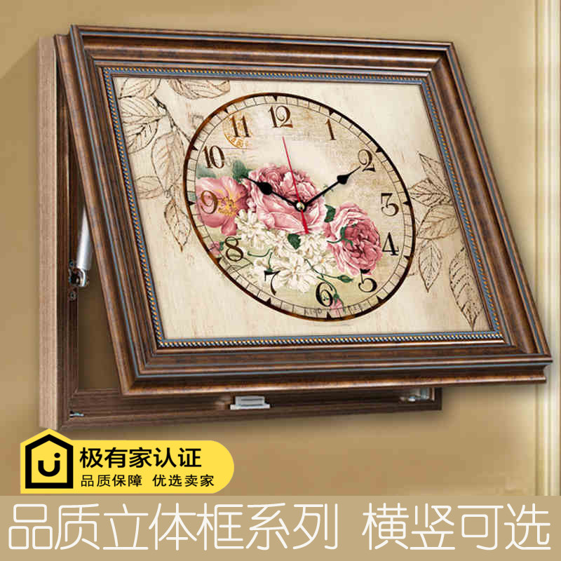 电表箱装饰画配电箱餐厅美式带钟表遮挡画横竖款上翻欧式玄关挂画