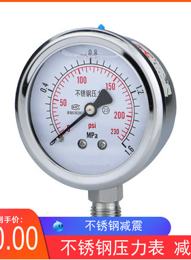 y100bf 全304不锈钢压力表耐震YN100BF 耐高温60 高温 氨用压力表