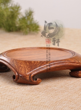 花梨木小叶红檀圆形实木紫砂茶壶铜香炉玉雕摆件花瓶微型盆景底座