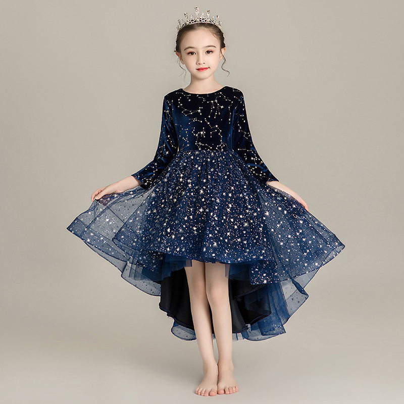 女童生日长袖公主裙蓬蓬纱儿童主持人走秀晚礼服钢琴演出服连衣裙