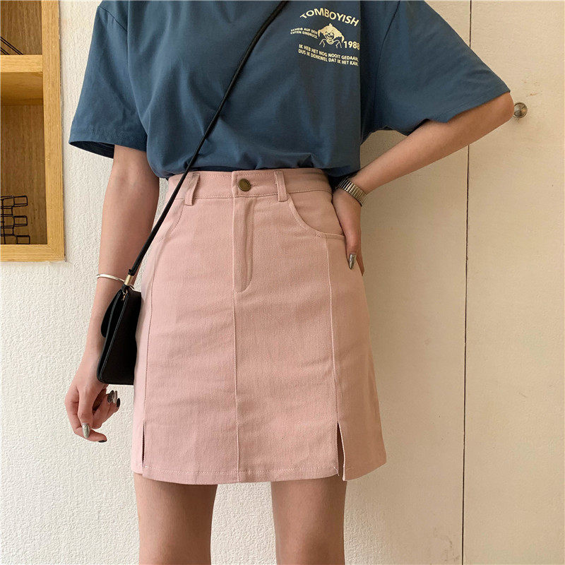 适合胯大腿粗的裙子 学生大码半身裙夏季高腰a字显瘦牛仔短裙黑色