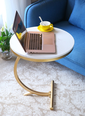 创意北欧简约f网红is风卧室客厅沙发边几 高档大理石圆桌装饰