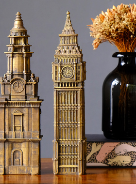 美式欧式复古建筑金色摆件轻奢家居饰品客厅书房玄关桌面摆设摆台