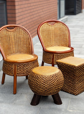 天然藤编靠背椅藤椅餐椅单人圆A凳子家用小椅子休闲用阳台椅子办