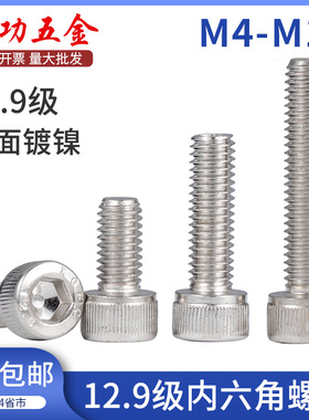 12.9级镀镍内六角螺丝螺钉M3M4M5M6M8M10M12x16*20*30*40*50*60L