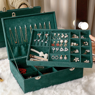 首饰收纳盒大容量家用超大号ins风耳饰带锁耳钉高档精致耳环盒子