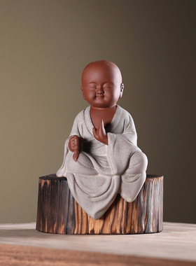 新中式创意可爱个m性禅意小和尚小沙弥家居装饰品客厅卧室书房摆