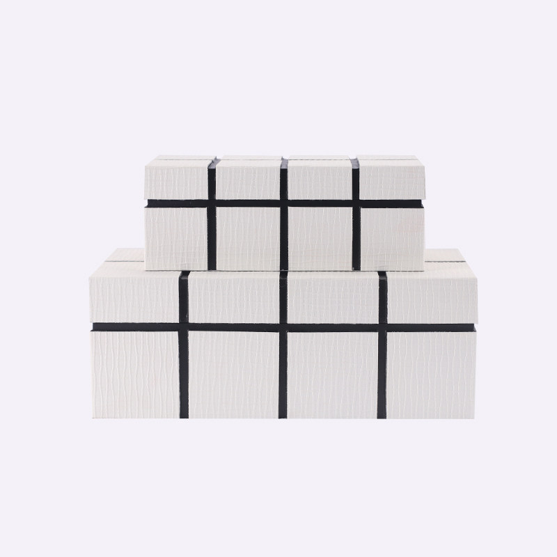 现代简约黑白格子装饰盒子样板间展厅衣帽间PU皮革首饰盒饰品摆件