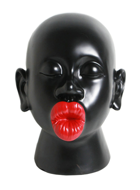 北欧现代抽象黑色人头像r红唇艺术雕塑树脂摆件样板间家居饰品摆