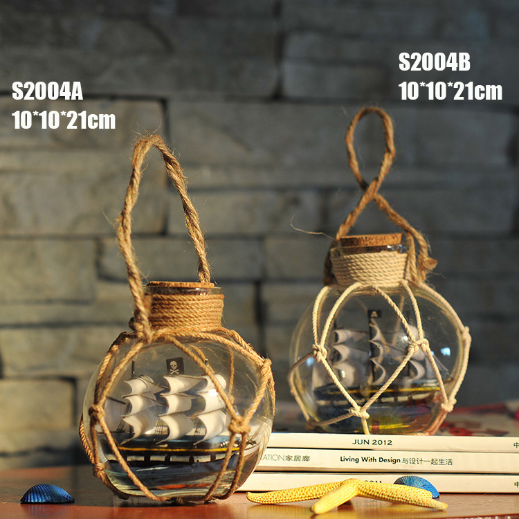 海洋风格微景观地中海玻璃帆船漂流瓶许愿K瓶创意礼物家居装饰摆