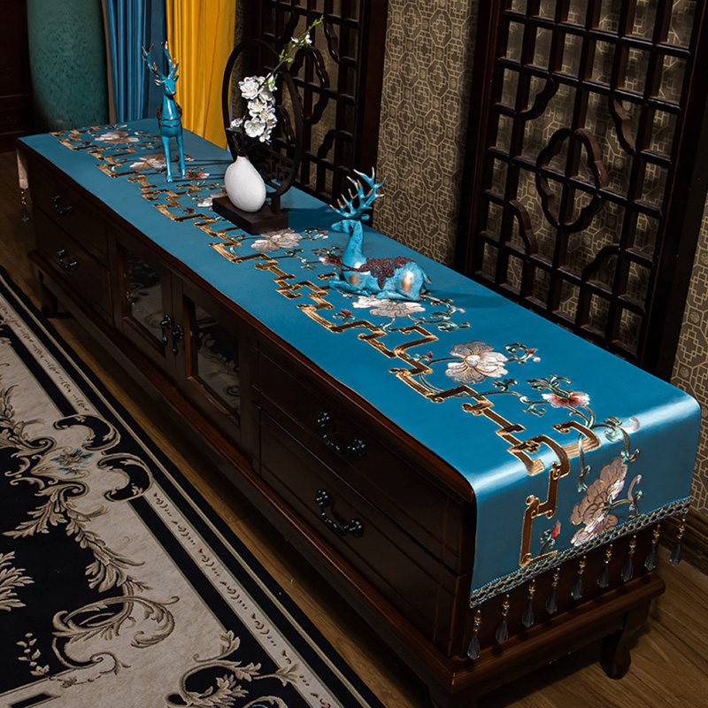 茶几布电视柜g巾新中式桌布餐桌垫布艺盖巾客厅家用长方形台布桌