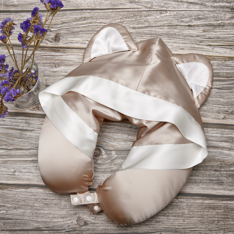 真丝U型枕d旅行办公室飞机车用枕头便携式连帽颈椎护颈记忆棉趴枕