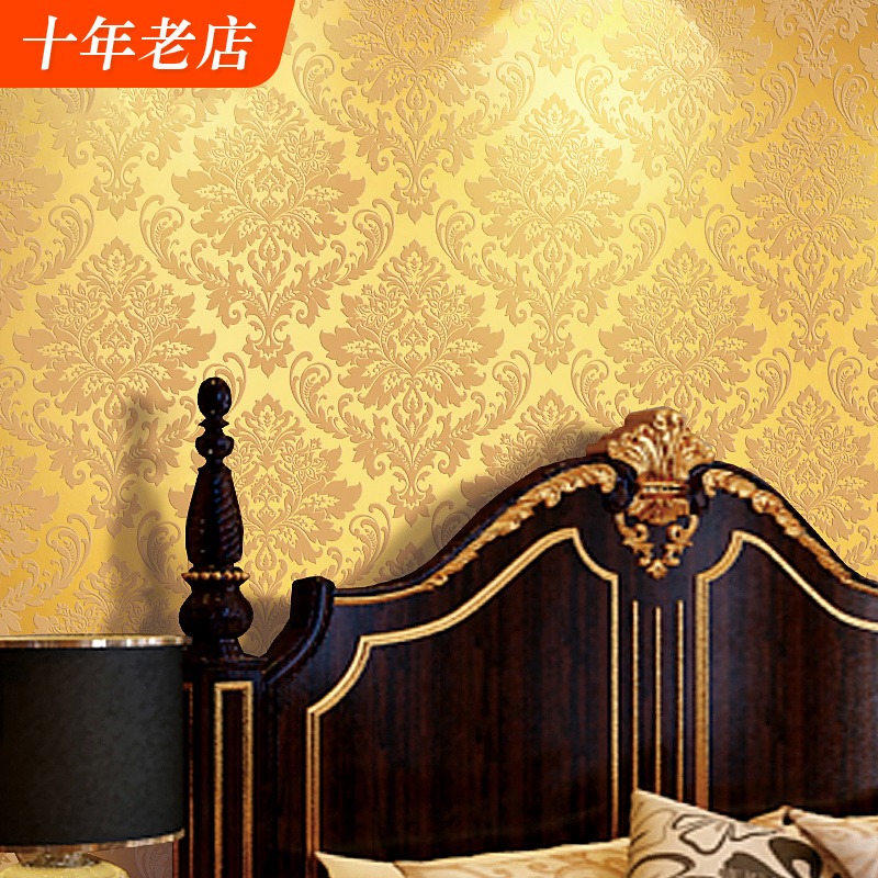 饭店壁纸3d欧式大n马士革酒店网吧美容院餐厅店铺宾馆工程装修墙