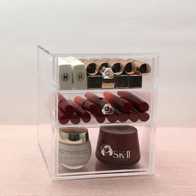 包邮亚克力化妆品收纳盒口红y眼影粉饼桌面收纳3层抽屉式防尘收纳