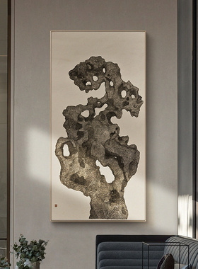 李知弥现代中式玄关过道装饰画竖版书房挂画茶室壁画走廊石来运转