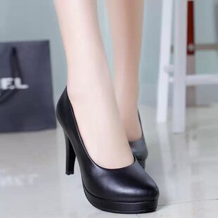 女大学生礼仪防水台中跟3 单鞋 S职场正装 细跟 7cm圆头工鞋 高跟鞋