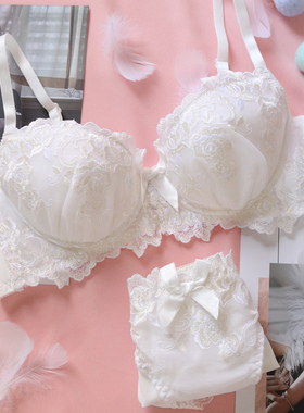约素定制款日系内衣套装少女甜美可爱白色有钢圈大码聚拢夏季薄款