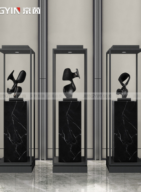大理石落地石墩摆台商场酒店大型带灯展示L架走廊玄关雕塑底座摆
