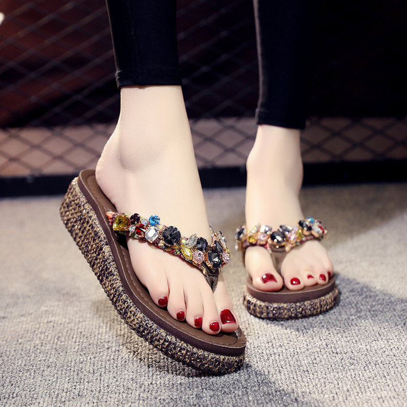 2021时尚外穿新款韩版凉拖水钻网红厚底人字拖女防滑沙滩拖鞋女夏 - 封面