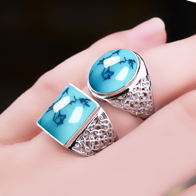 S925银男戒指空托13*15镶嵌松v石蜜蜡封底方戒托17*22 13*16 12*1