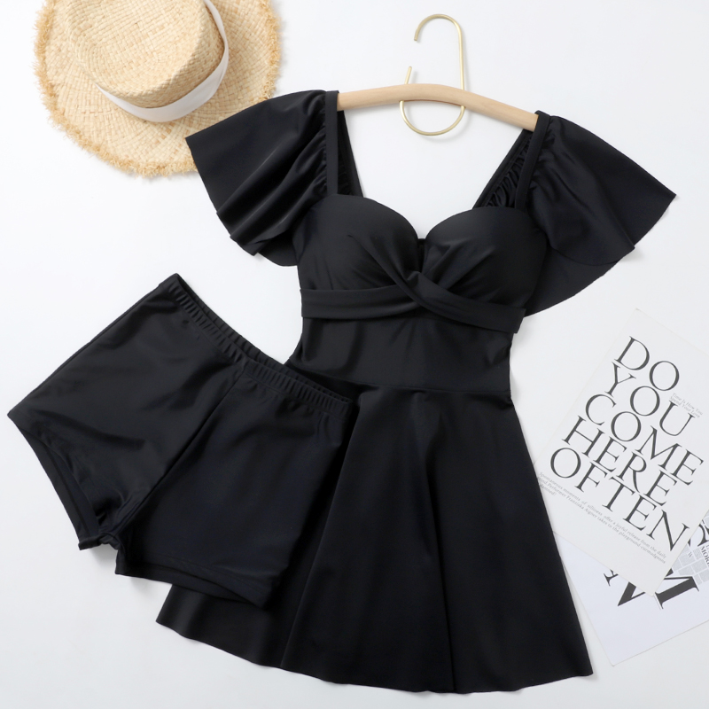 泳衣女连体裙式保守显瘦遮肚大胸小胸钢托聚拢平角泡温泉大码泳装