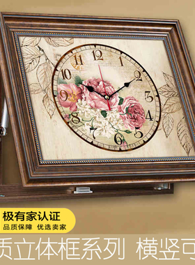 电表箱装饰画配电箱餐厅美式带钟表F遮挡画横竖款上翻欧式玄关挂