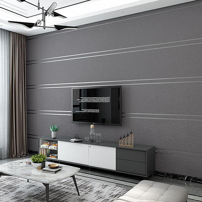 壁纸现代简约高档客厅电视背景墙卧室影I视墙5d鹿皮绒墙纸条纹素
