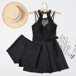 泳衣女裙式 V温泉泡澡服泳 连体大小胸钢托聚拢遮肚显瘦平角如厕版