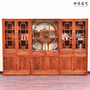 中式红木古典全实木明清仿古南榆木家具书橱书柜组合三Z件套储物