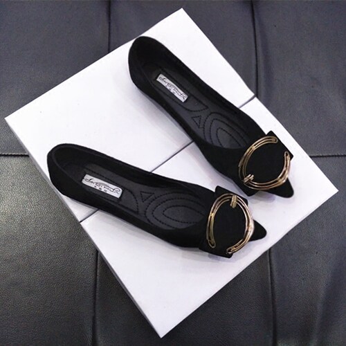 平底单鞋女尖头2021春季新款韩版百搭扣淑女鞋软底豆豆Z鞋浅口瓢