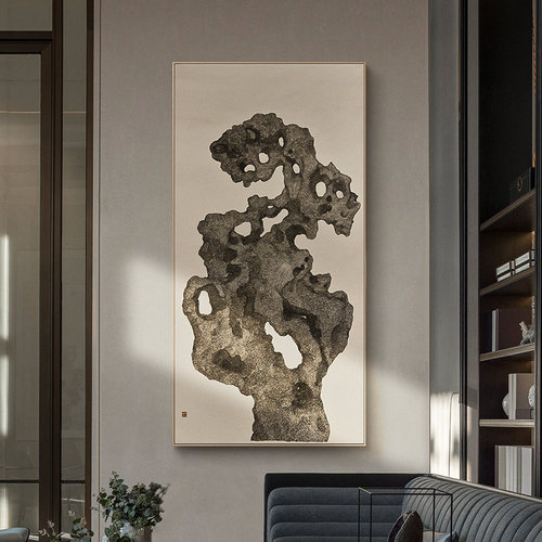 李知弥现代中g式玄关过道装饰画竖版书房挂画茶室壁画走廊石来运