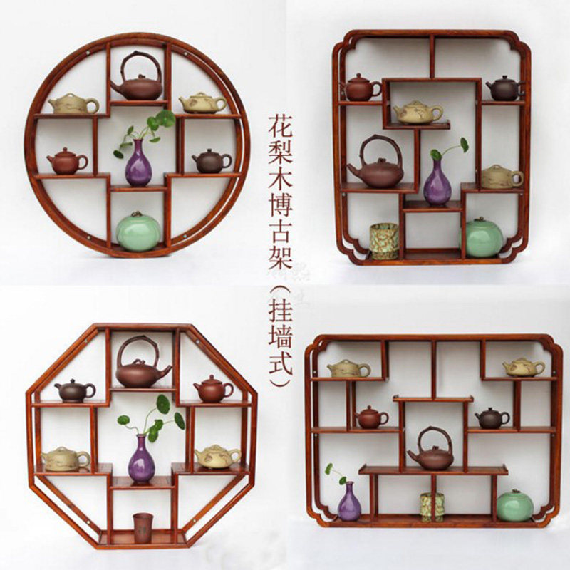 花梨木博古架小挂墙壁挂式仿古中式禅意实木多宝阁茶壶置物架装饰