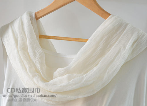 日系乳白色纯白色细腻薄款真丝莫代尔围巾 超柔明星同款丝巾披肩