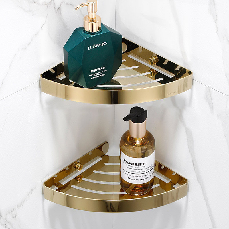 金色轻奢置物架小尺寸三s角架不锈钢卫生间壁挂洗漱台收纳架免打