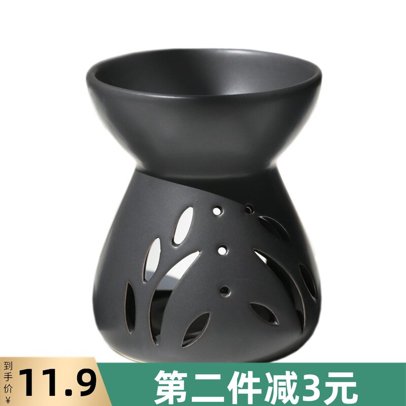 手工陶瓷蜡烛沐足香薰灯炉带托小檀D香熏香炉精油美容院家用黑口
