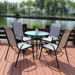 户外商用餐厅特斯林桌椅组合阳台庭院网布铁艺休闲家具折叠堆高椅