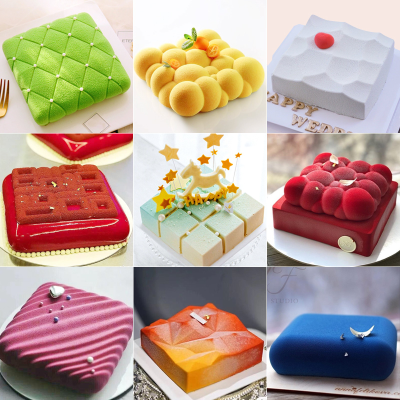 法式甜点硅胶模具方形枕头祥云喷砂淋面硅胶模