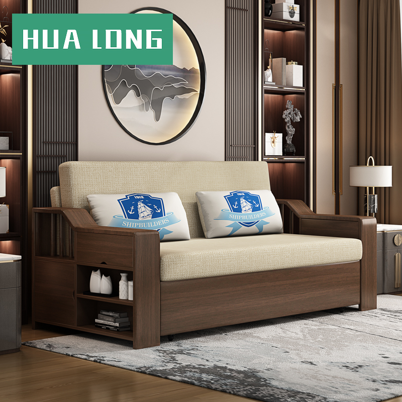 小户型沙发床折叠两用客厅多功能实木推拉沙发床抽拉式2021年新款