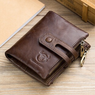 牛船长真皮男钱包竖款休闲短款多功能相册驾驶证头层牛皮折叠钱夹