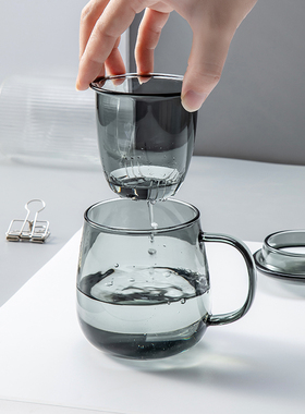 忆壶茶玻璃杯茶杯过滤茶水分离泡茶喝子灰色ns风网红透