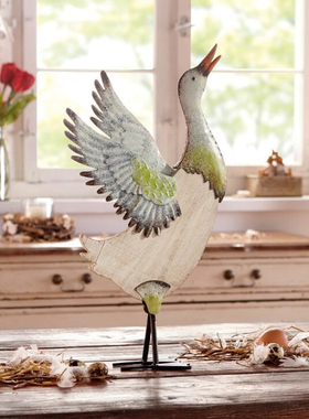 乡村样板间庭院花园站立铁质白鸭鹅摆件 户外摆件装饰园艺鸭子